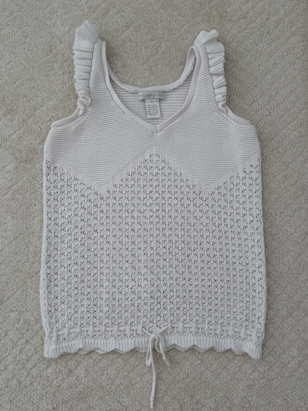 Design History White Knit Ruffle Strap Tank Top